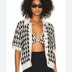 Anine Bing TOMMY CARDIGAN Black and Cream Textured Sweater, XS